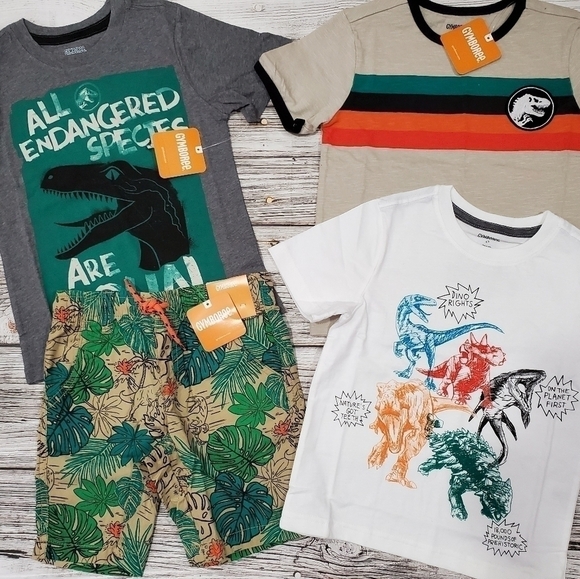 Gymboree Jurassic World Dinosaur Print T-Shirts & Matching Shorts Bundle 4T NWT - Picture 2 of 16